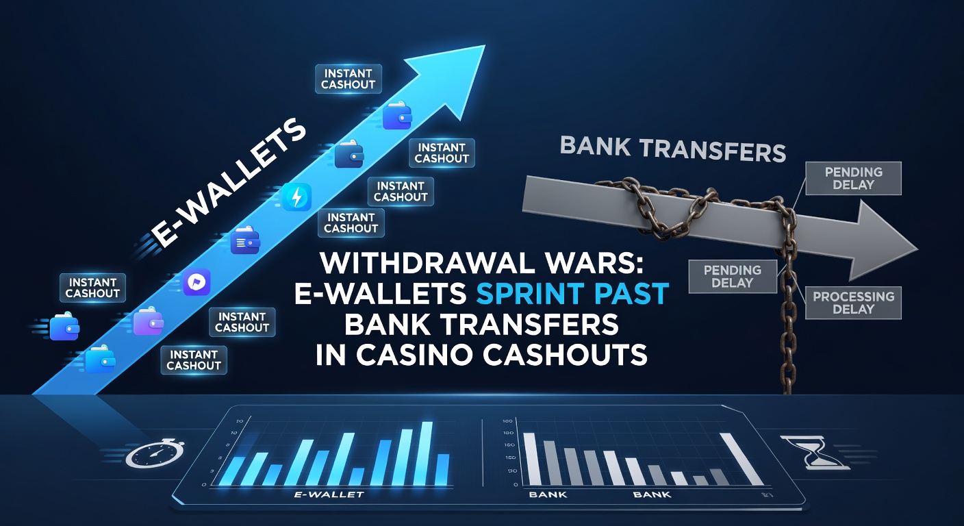 Chart illustrating market share growth of e-wallets in casino withdrawals from 2023 to April 2026, with bank transfers declining sharply