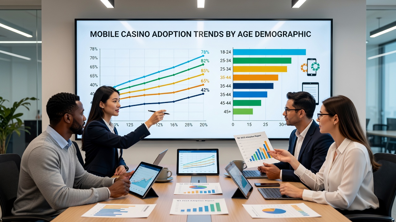 Graph illustrating year-over-year growth in mobile casino users by demographic segment