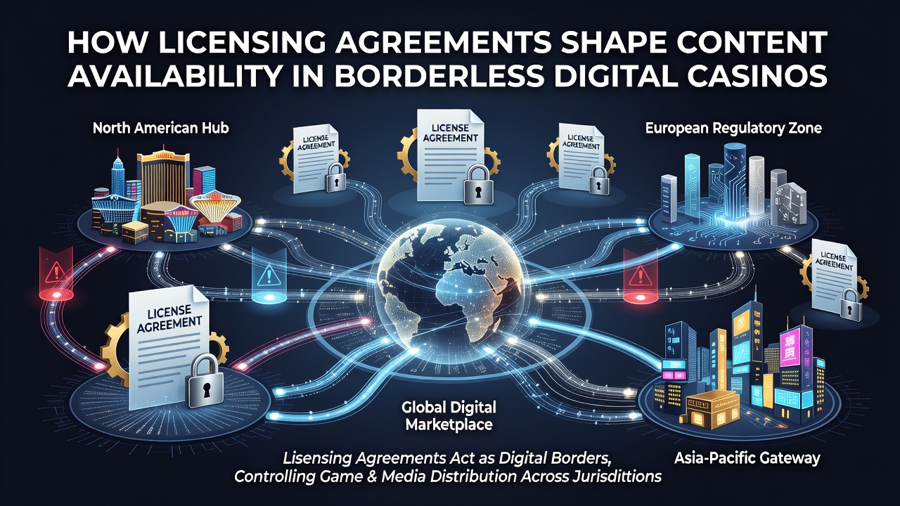 Map overlay highlighting restricted content zones and active licensing corridors in international online gaming