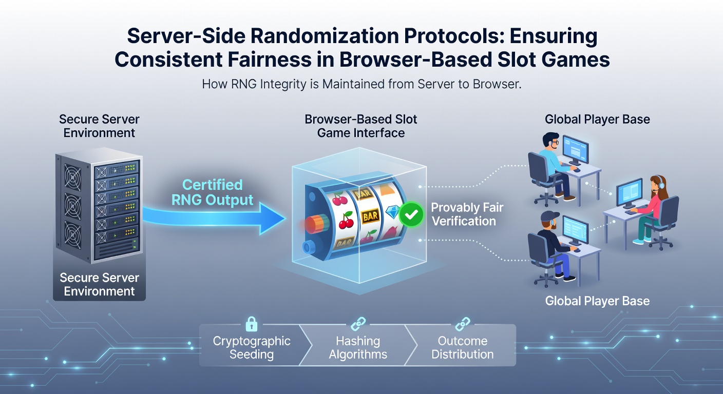 Flowchart illustrating encrypted data exchange between browser client and secure server during slot spin execution