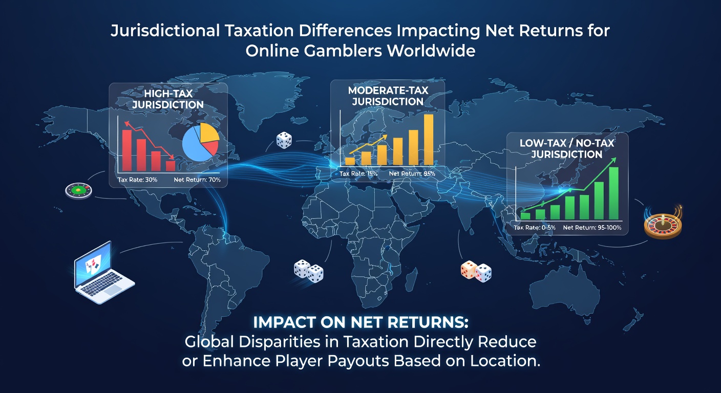 Map illustrating global tax jurisdictions and their varying impacts on online gambling returns