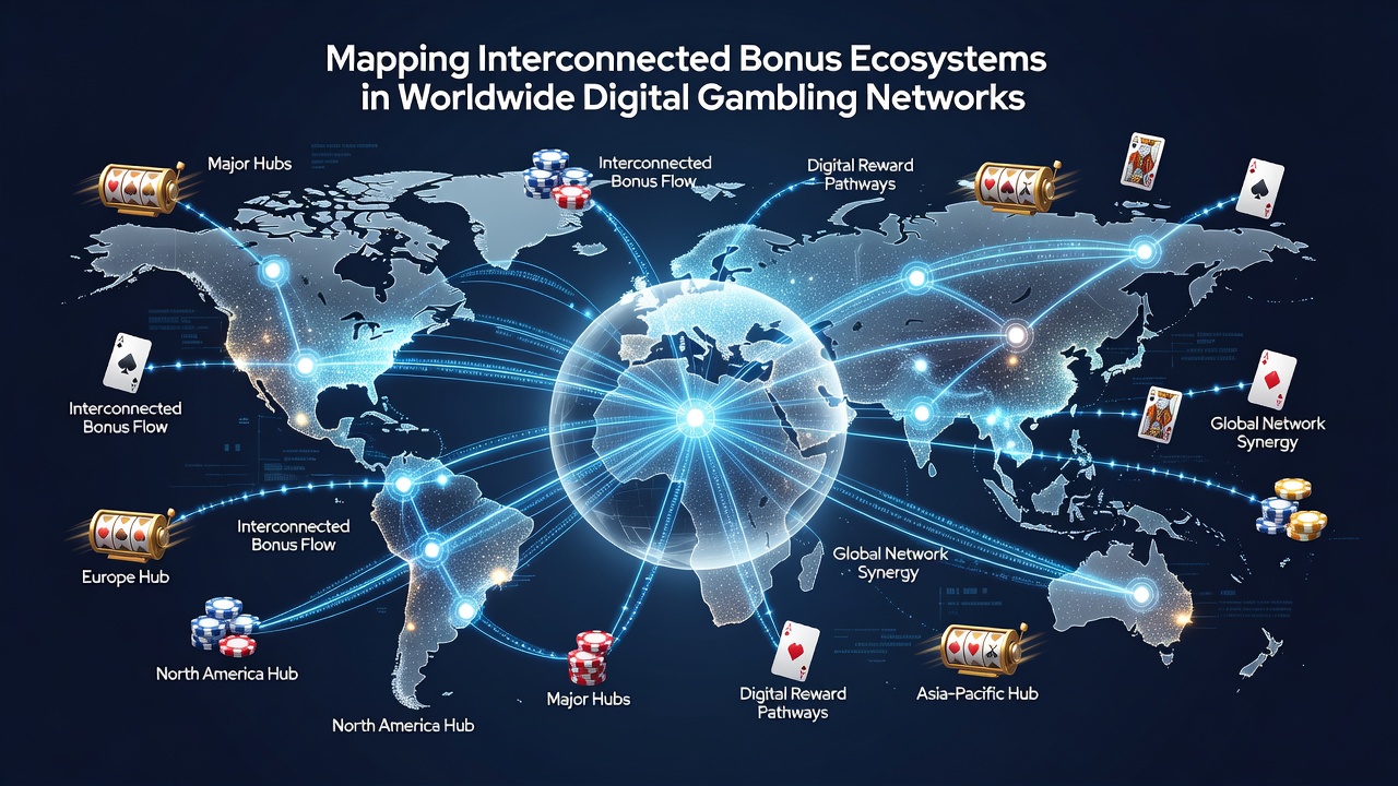 Diagram illustrating API connections and data synchronization between global casino networks for bonus tracking