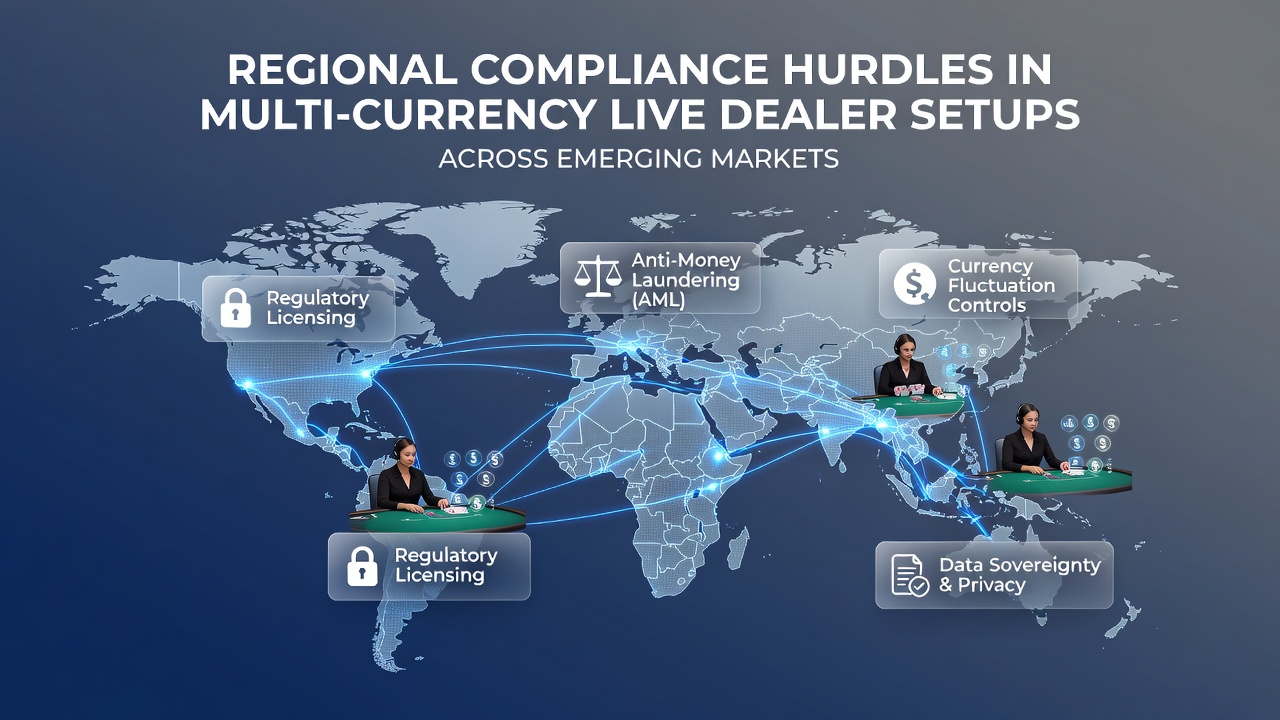 Map highlighting regulatory zones for live dealer casino operations across emerging markets in Asia, Latin America, and Africa