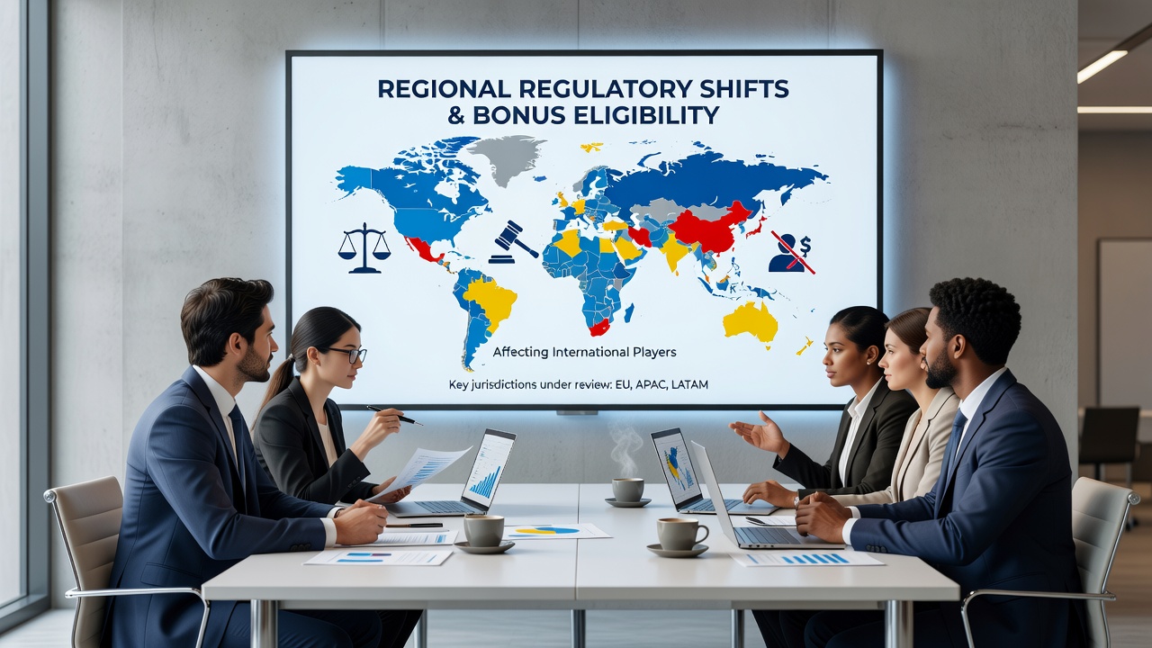 Map highlighting regions with updated gaming regulations affecting international bonus access