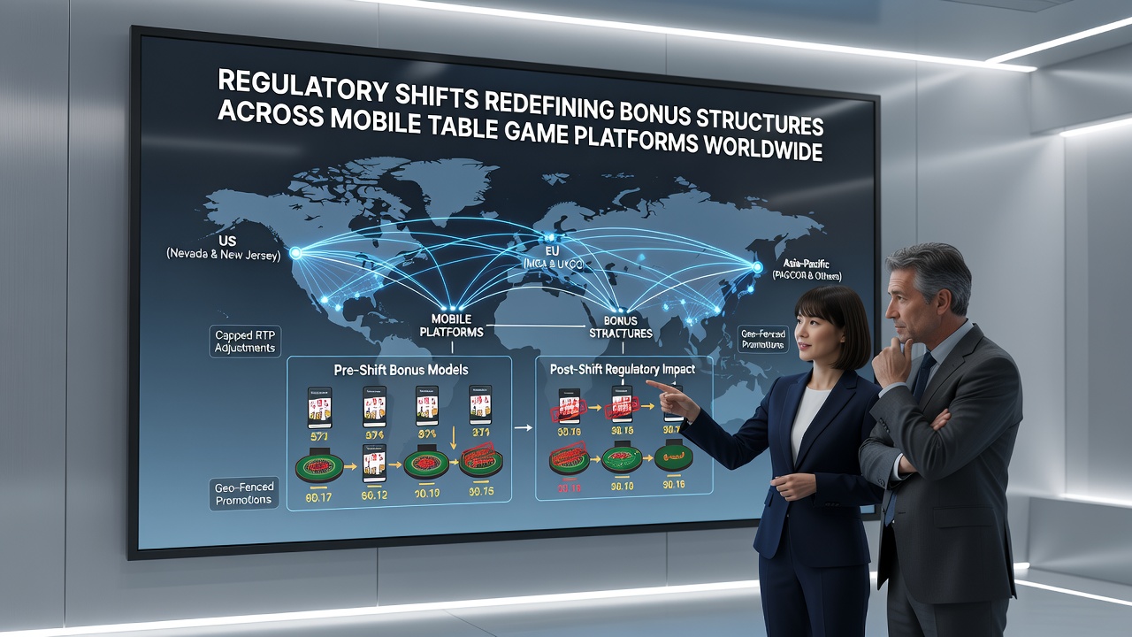Mobile device displaying updated bonus terms during a table game session