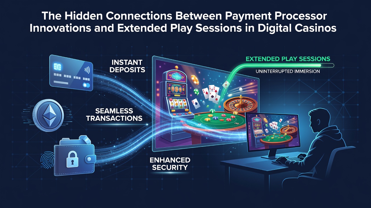 Digital payment interfaces connecting to casino platforms with transaction flows visualized