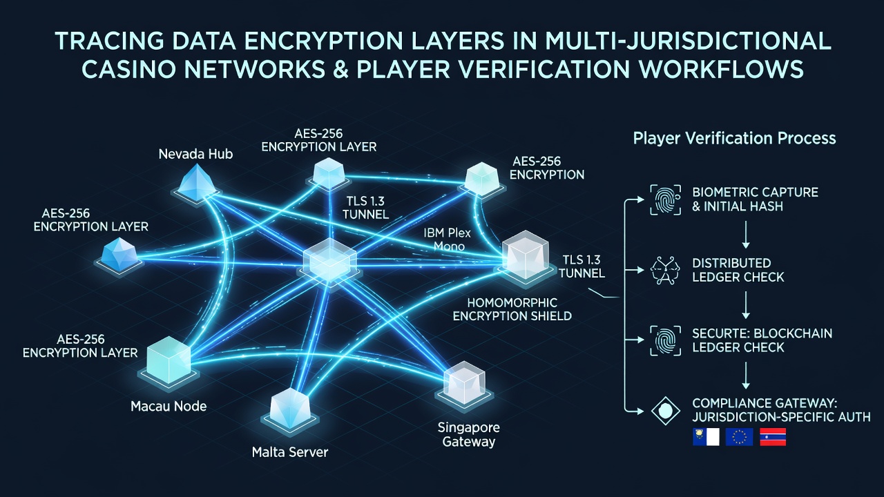 Illustration of player verification workflow with encrypted data paths across international casino jurisdictions